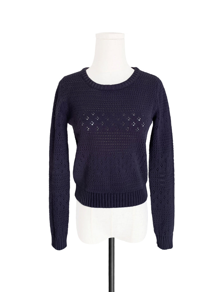 Last Chance! Purplish Grey Mixed Stitches Cotton Blend Crop Sweater