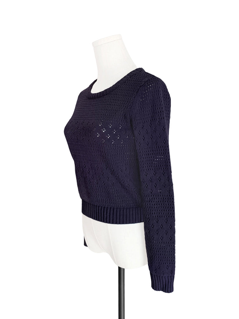 Last Chance! Purplish Grey Mixed Stitches Cotton Blend Crop Sweater