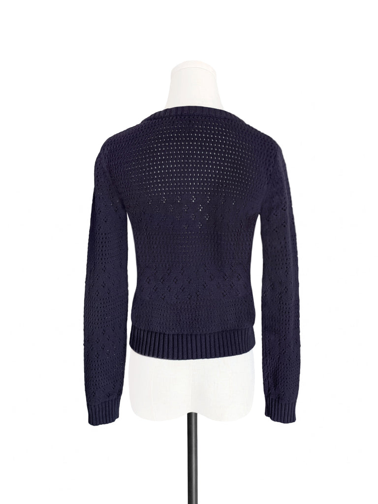 Last Chance! Purplish Grey Mixed Stitches Cotton Blend Crop Sweater