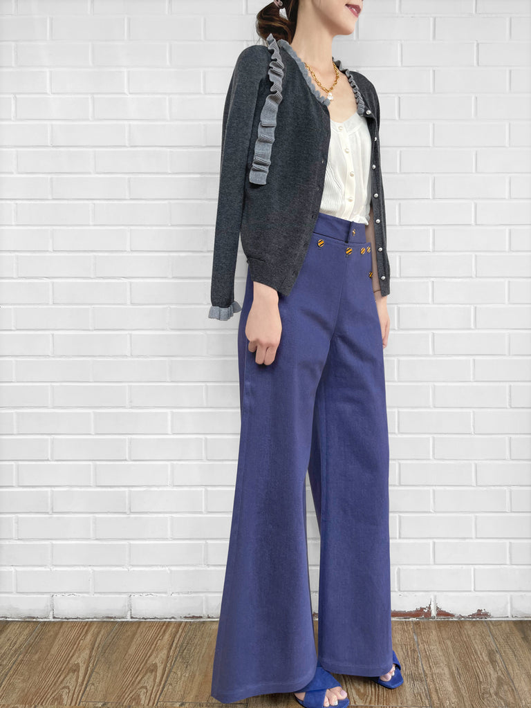 Final Sale! Dark/ Light Grey Contrast Ruffle Cashmere & Wool Cardigan