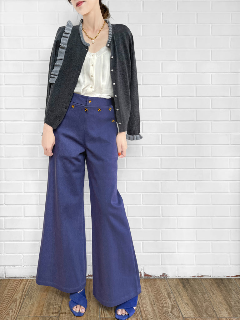 Final Sale! Dark/ Light Grey Contrast Ruffle Cashmere & Wool Cardigan