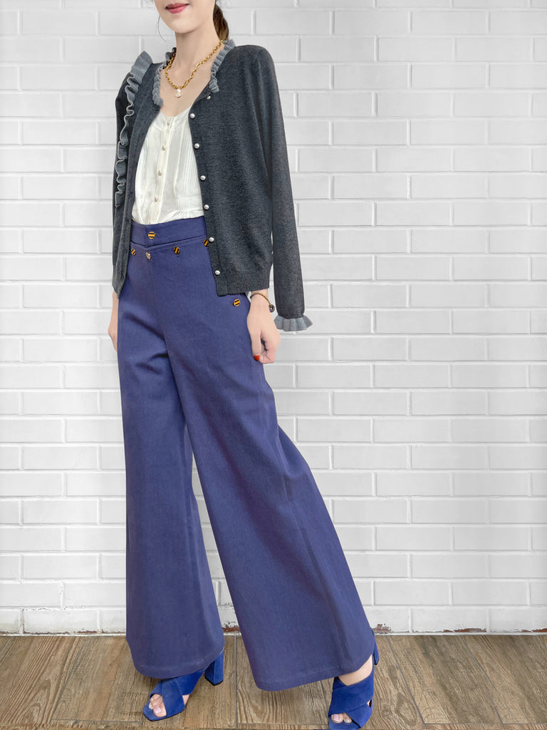 Final Sale! Dark/ Light Grey Contrast Ruffle Cashmere & Wool Cardigan