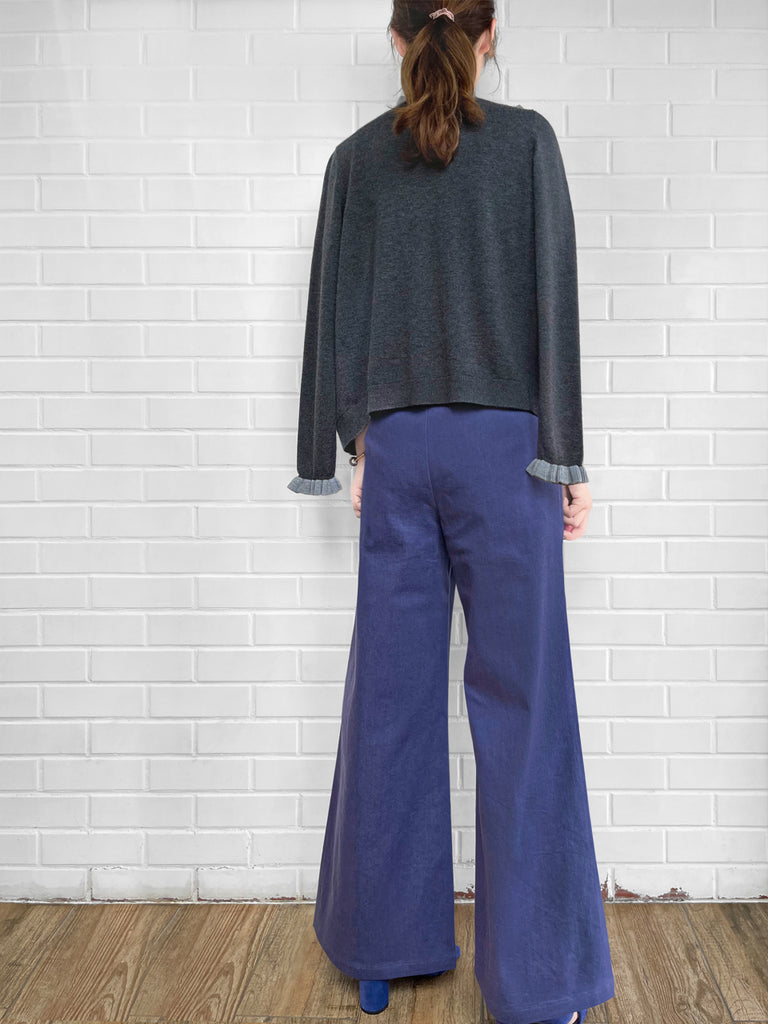 Final Sale! Dark/ Light Grey Contrast Ruffle Cashmere & Wool Cardigan