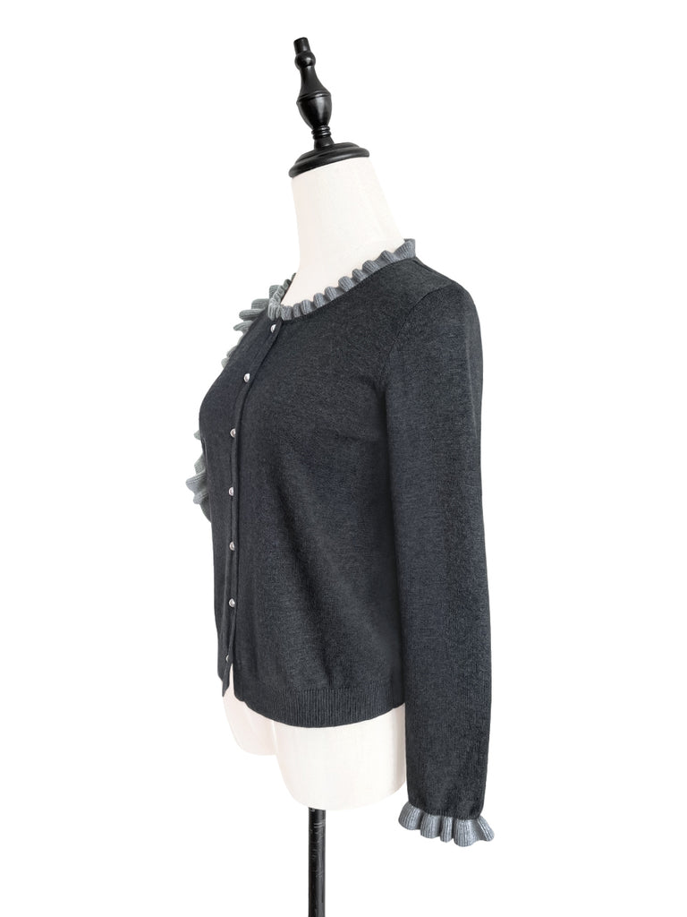 Final Sale! Dark/ Light Grey Contrast Ruffle Cashmere & Wool Cardigan
