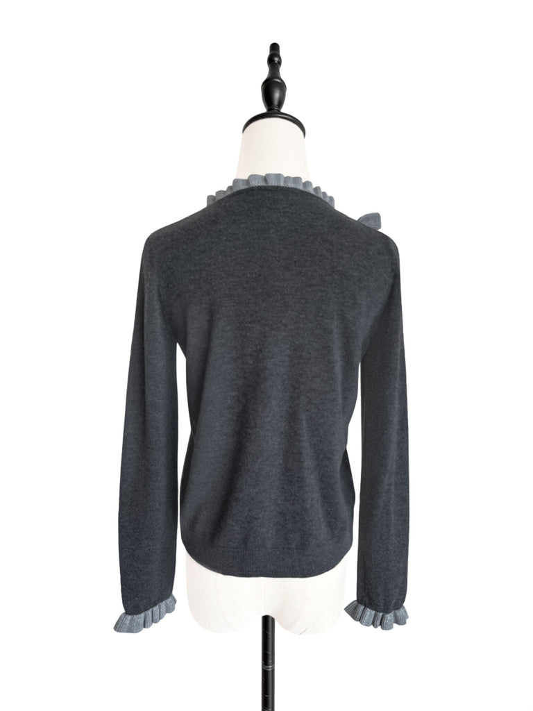 Final Sale! Dark/ Light Grey Contrast Ruffle Cashmere & Wool Cardigan