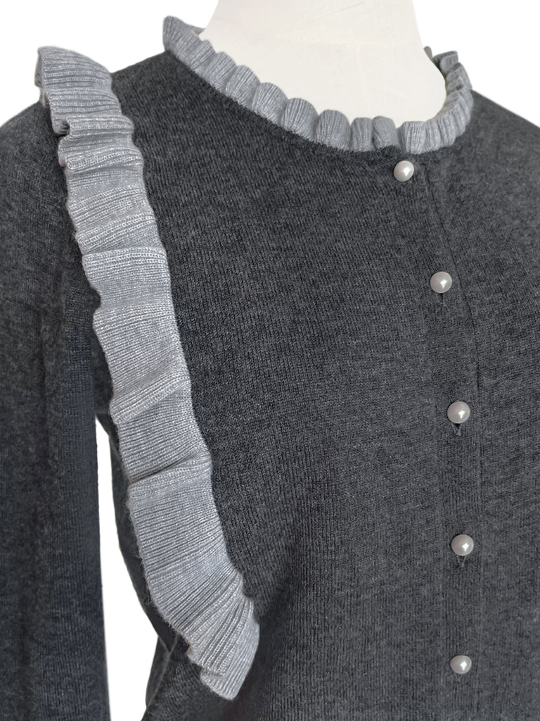 Final Sale! Dark/ Light Grey Contrast Ruffle Cashmere & Wool Cardigan