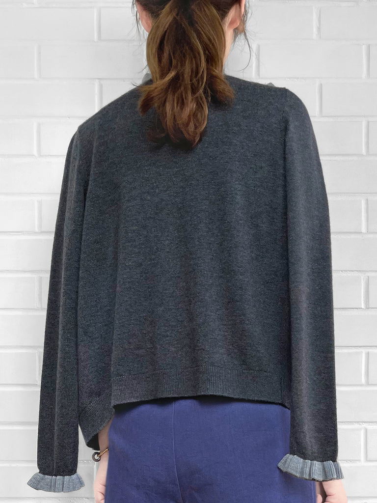 Final Sale! Dark/ Light Grey Contrast Ruffle Cashmere & Wool Cardigan