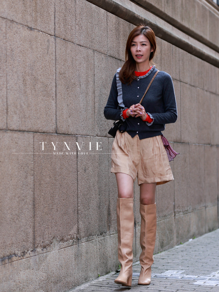 Final Sale! Dark/ Light Grey Contrast Ruffle Cashmere & Wool Cardigan