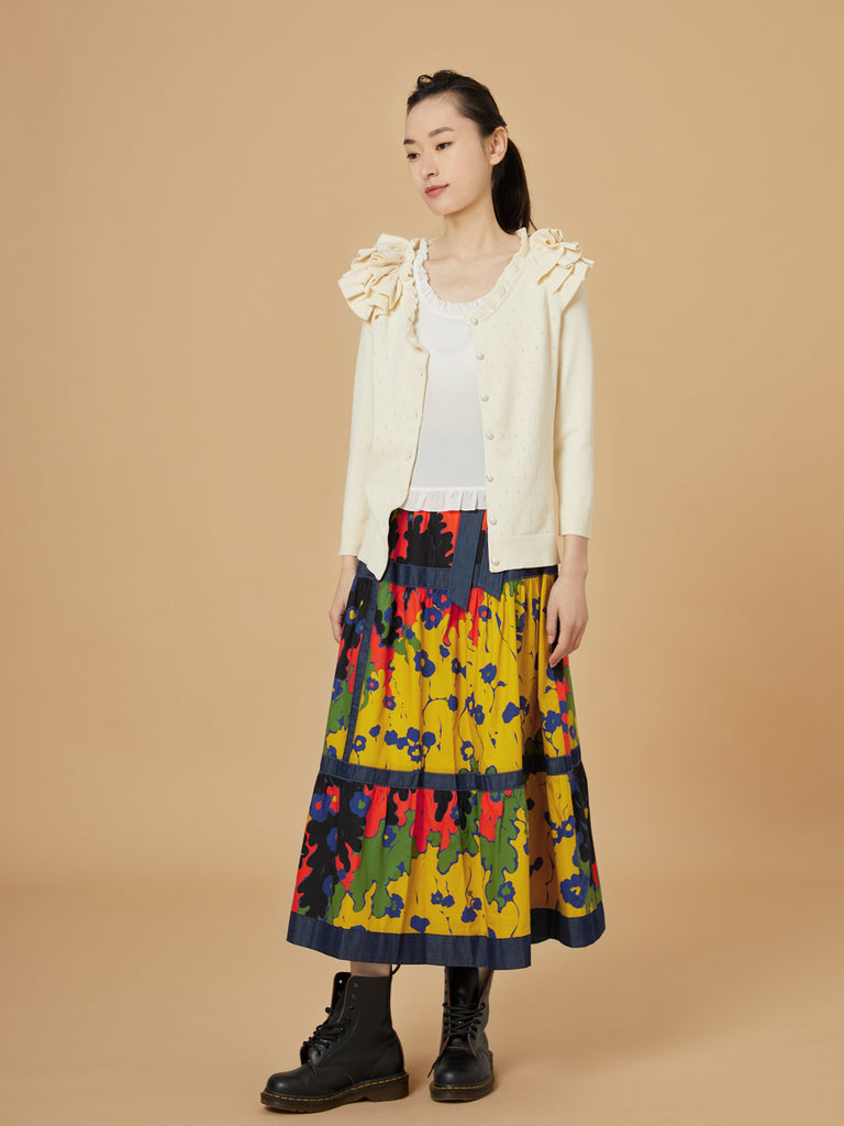 Last Chance! Ivory Tiered Ruffle Shoulder Pointelle Cardigan