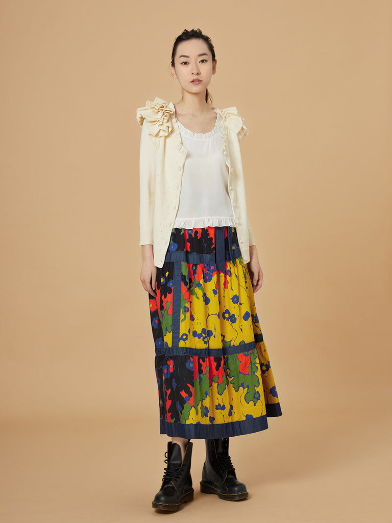 Last Chance! Ivory Tiered Ruffle Shoulder Pointelle Cardigan