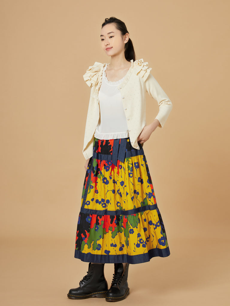 Last Chance! Ivory Tiered Ruffle Shoulder Pointelle Cardigan