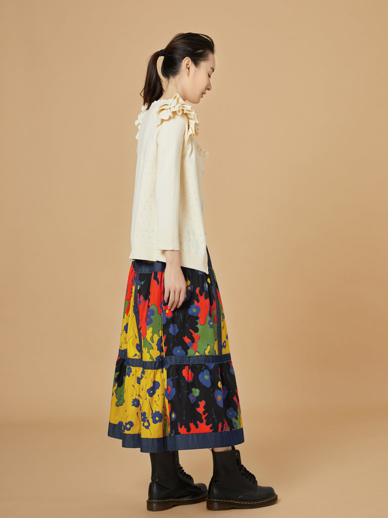 Last Chance! Ivory Tiered Ruffle Shoulder Pointelle Cardigan