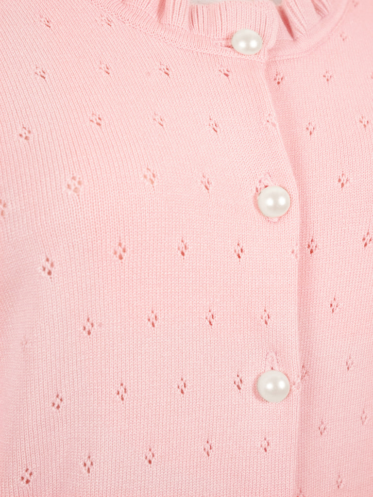 驚喜促銷!粉紅色分層荷葉邊肩挑窿開襟衫