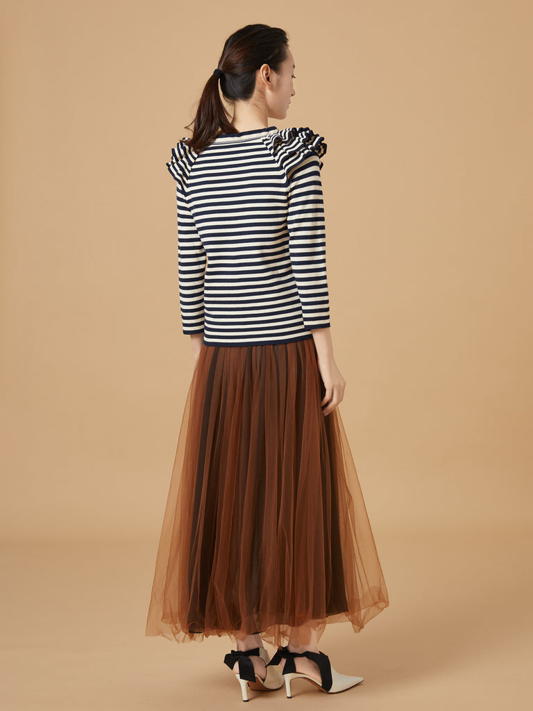 Surprise Sale! Navy/ cream Tiered Ruffle Shoulder Striped Cardigan