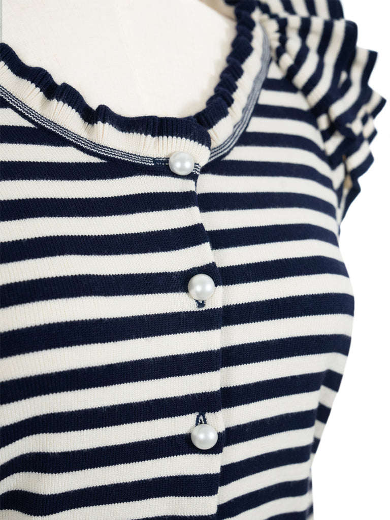 Surprise Sale! Navy/ cream Tiered Ruffle Shoulder Striped Cardigan
