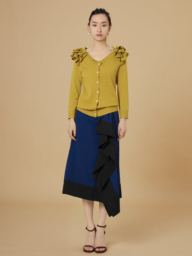 Surprise Sale! Yellow Tiered Ruffle Shoulder Pointelle Cardigan