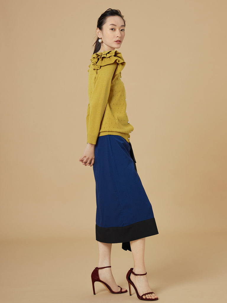 Surprise Sale! Yellow Tiered Ruffle Shoulder Pointelle Cardigan