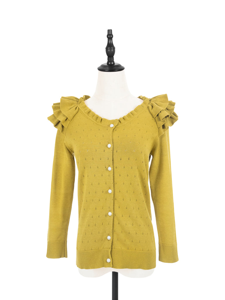 Surprise Sale! Yellow Tiered Ruffle Shoulder Pointelle Cardigan