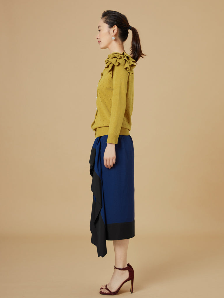 Surprise Sale! Yellow Tiered Ruffle Shoulder Pointelle Cardigan