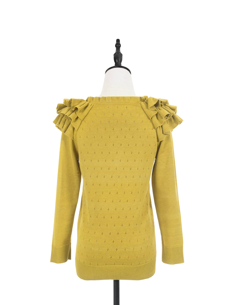 Surprise Sale! Yellow Tiered Ruffle Shoulder Pointelle Cardigan