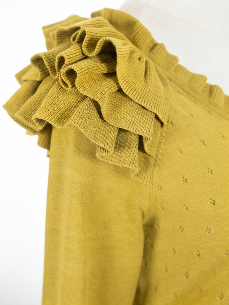 Surprise Sale! Yellow Tiered Ruffle Shoulder Pointelle Cardigan
