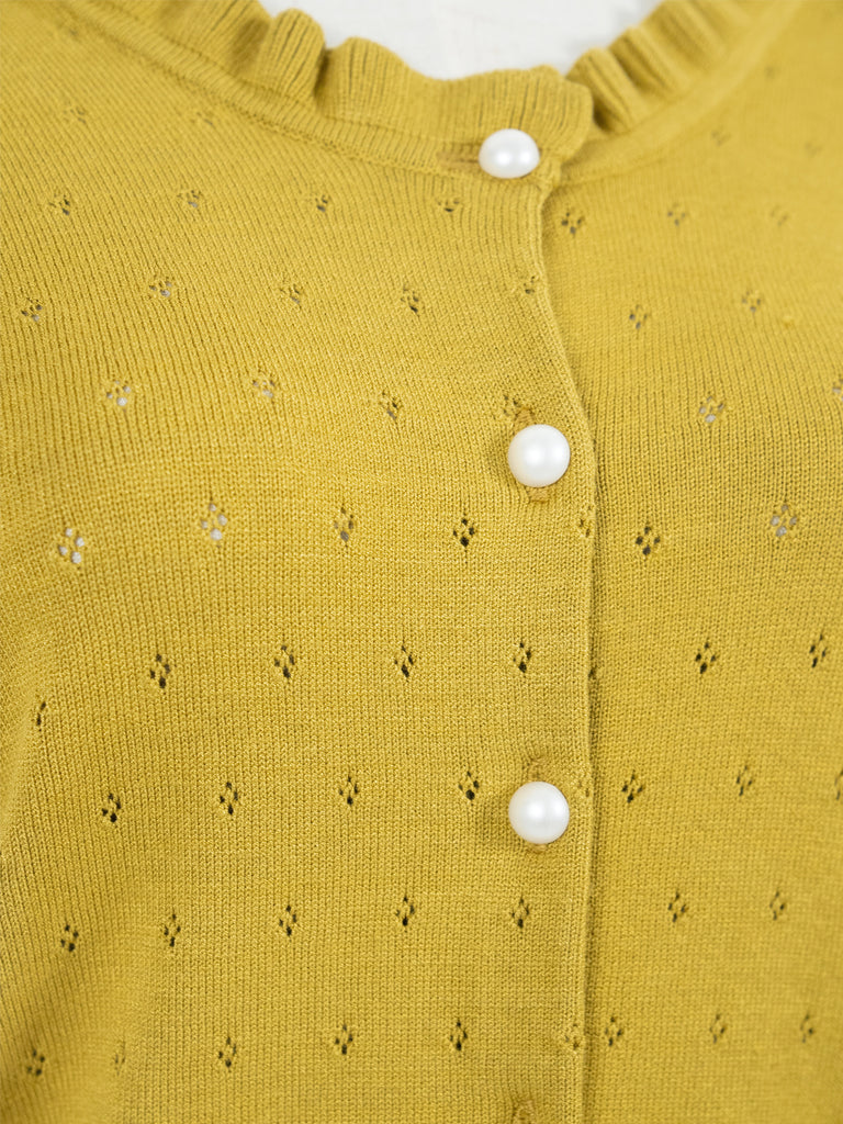 Surprise Sale! Yellow Tiered Ruffle Shoulder Pointelle Cardigan