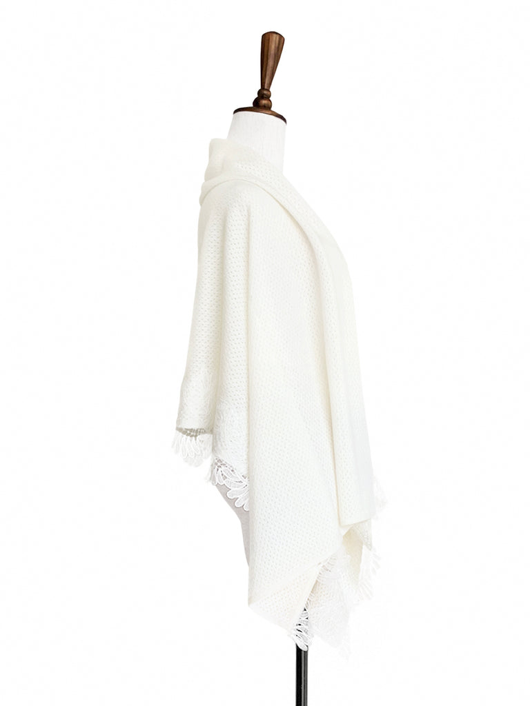 Surprise Sale! Ivory Embroidery Lace Trims Pure Luxe Cashmere Wrap