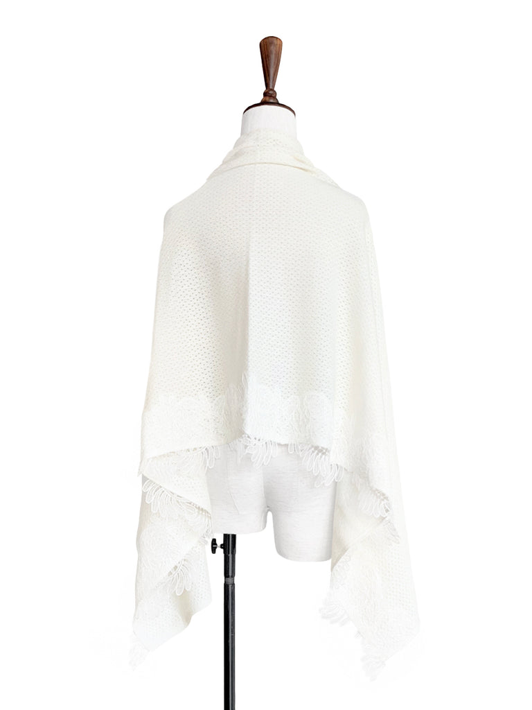 Surprise Sale! Ivory Embroidery Lace Trims Pure Luxe Cashmere Wrap