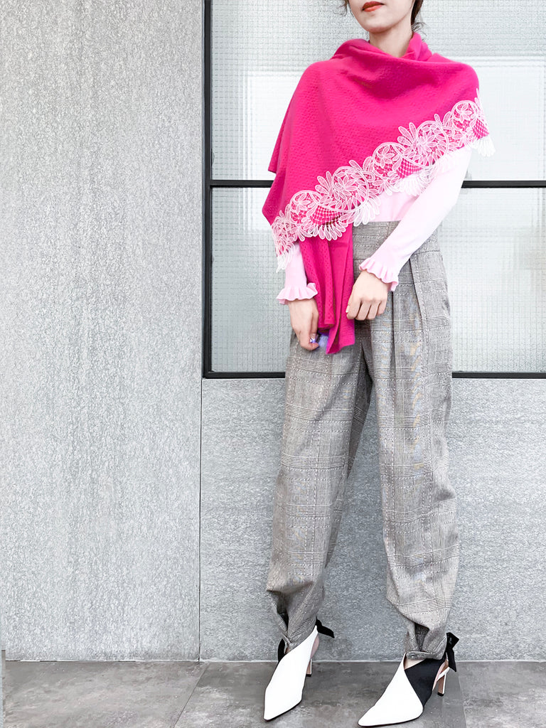 Surprise Sale! Fuchsia Embroidery Lace Trims Pure Luxe Cashmere Wrap