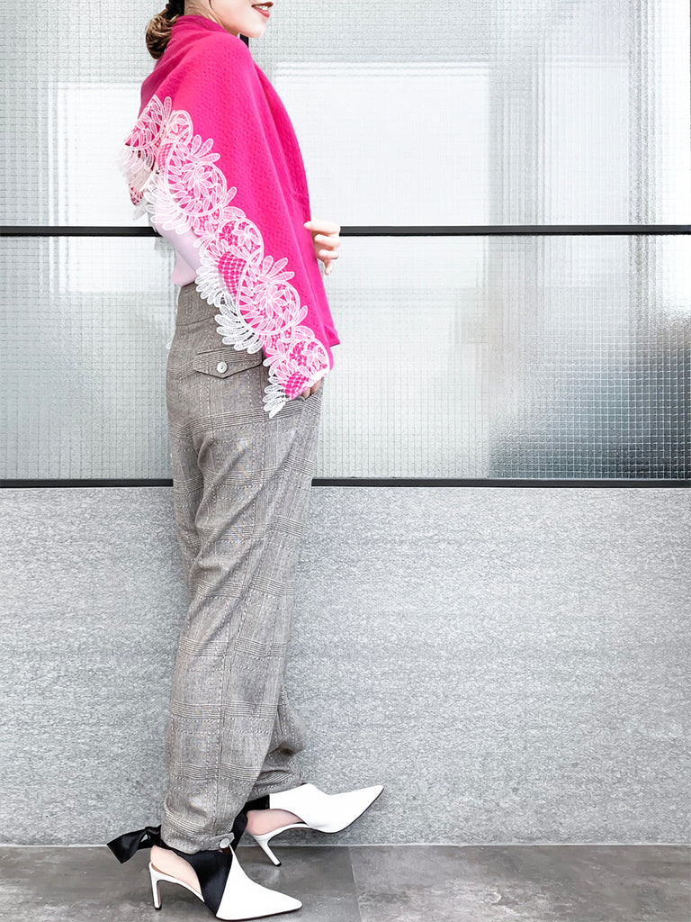Surprise Sale! Fuchsia Embroidery Lace Trims Pure Luxe Cashmere Wrap