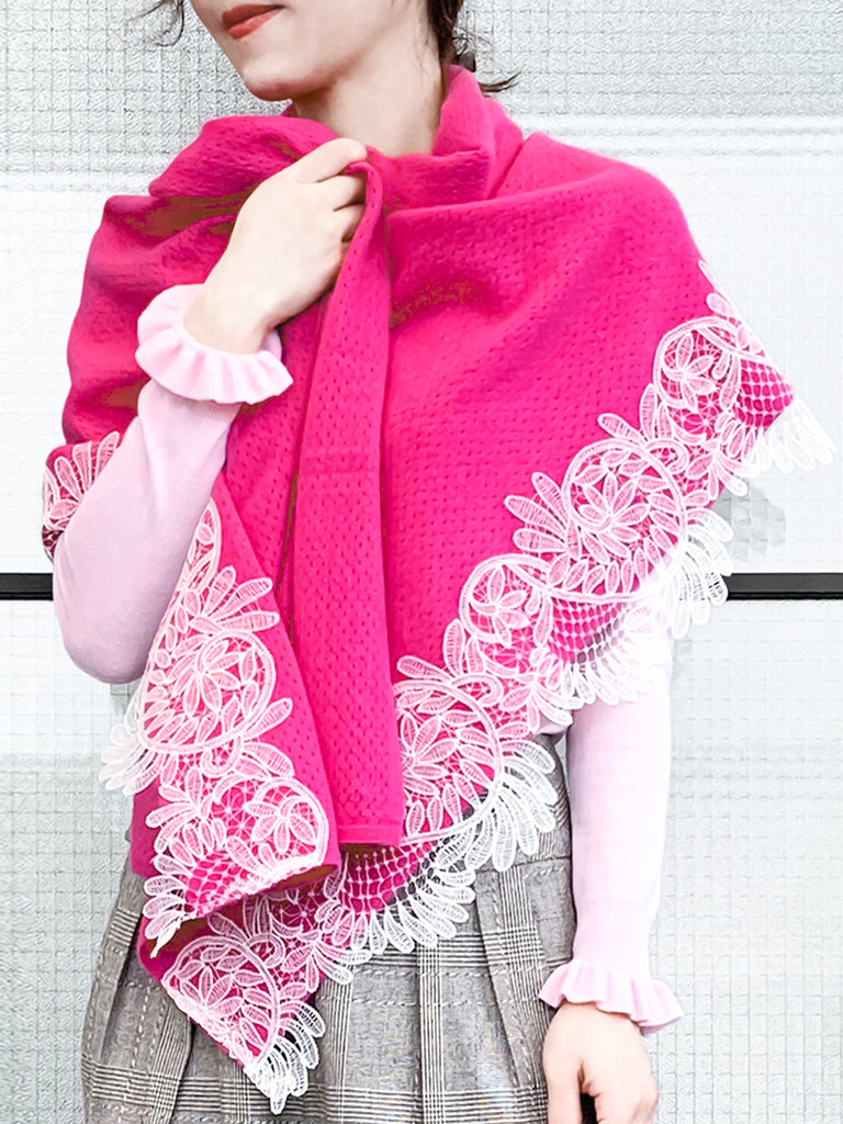 Surprise Sale! Fuchsia Embroidery Lace Trims Pure Luxe Cashmere Wrap