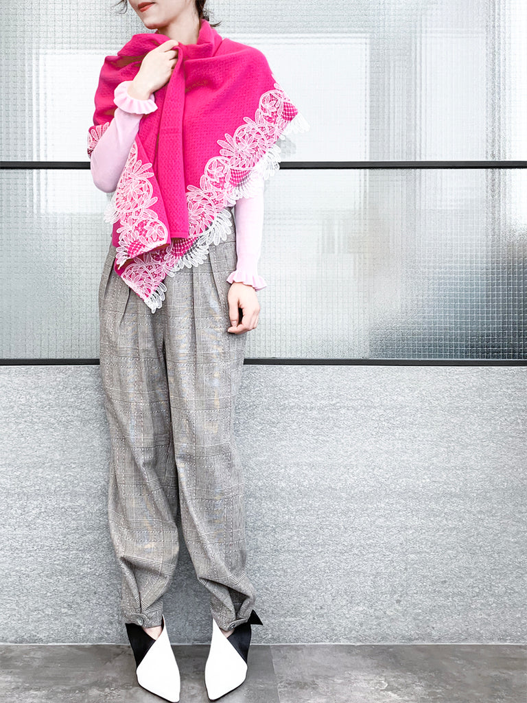 Surprise Sale! Fuchsia Embroidery Lace Trims Pure Luxe Cashmere Wrap