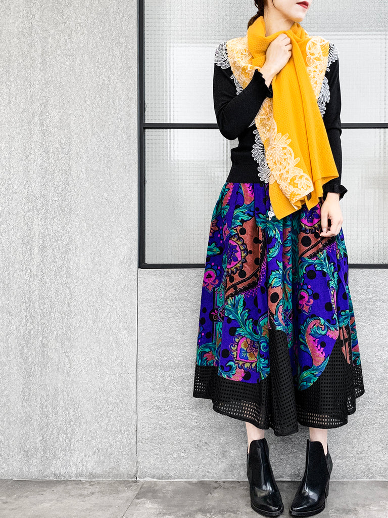 Surprise Sale! Mango Yellow Embroidery Lace Trims Pure Luxe Cashmere Wrap