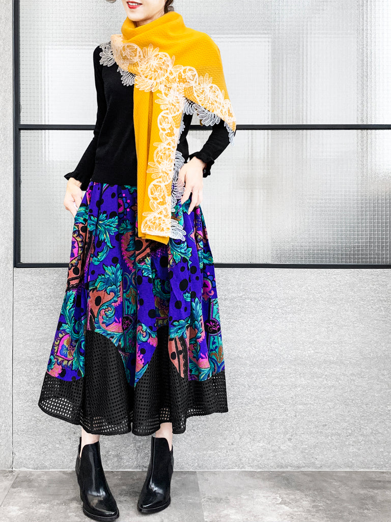 Surprise Sale! Mango Yellow Embroidery Lace Trims Pure Luxe Cashmere Wrap