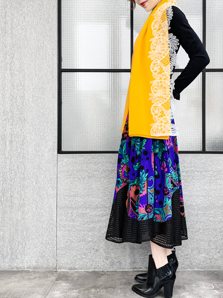 Surprise Sale! Mango Yellow Embroidery Lace Trims Pure Luxe Cashmere Wrap