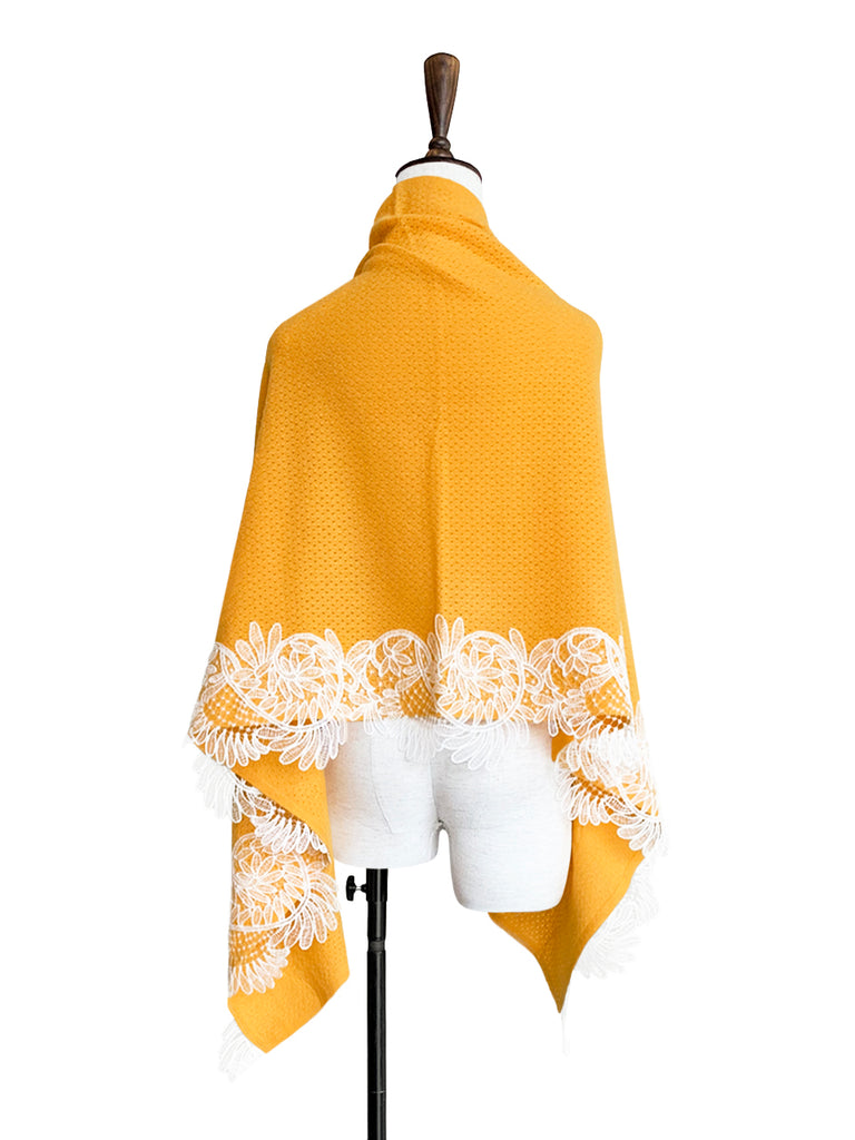 Surprise Sale! Mango Yellow Embroidery Lace Trims Pure Luxe Cashmere Wrap