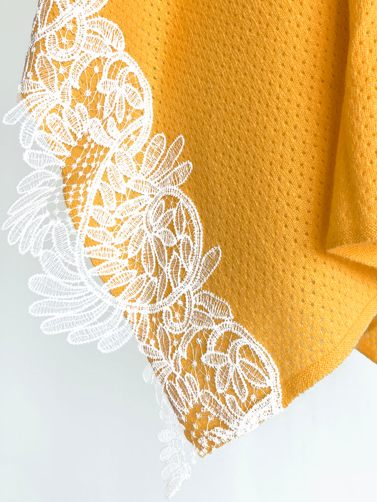 Surprise Sale! Mango Yellow Embroidery Lace Trims Pure Luxe Cashmere Wrap