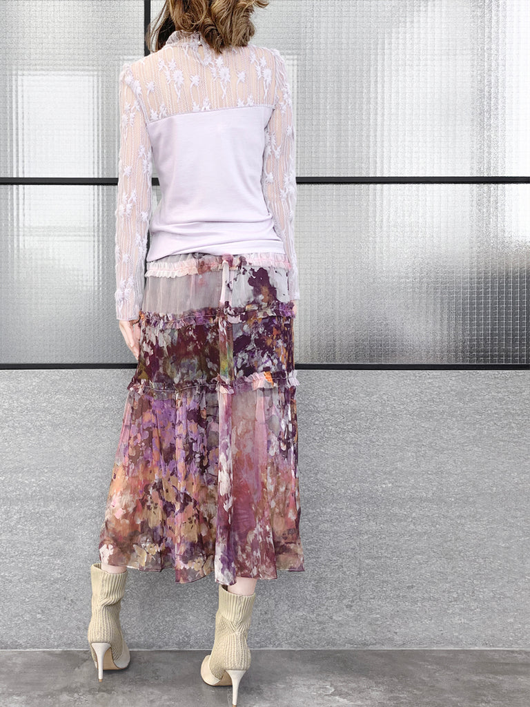 驚喜促銷!淡紫色蕾絲網狀抵肩長袖羊毛 T 卹