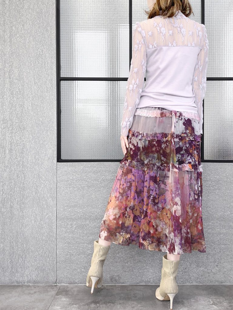 驚喜促銷!淡紫色蕾絲網狀抵肩長袖羊毛 T 卹