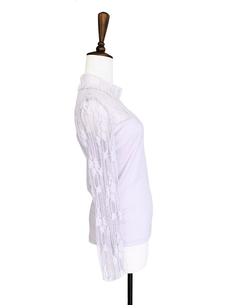 驚喜促銷!淡紫色蕾絲網狀抵肩長袖羊毛 T 卹