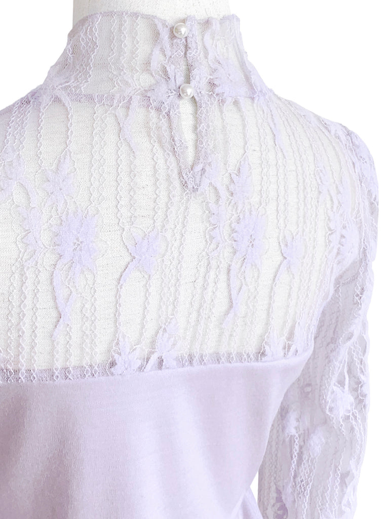 驚喜促銷!淡紫色蕾絲網狀抵肩長袖羊毛 T 卹