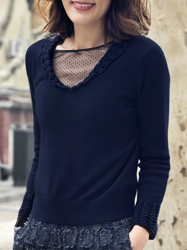 驚喜促銷!鉤編細節羊絨羊毛混紡毛衣