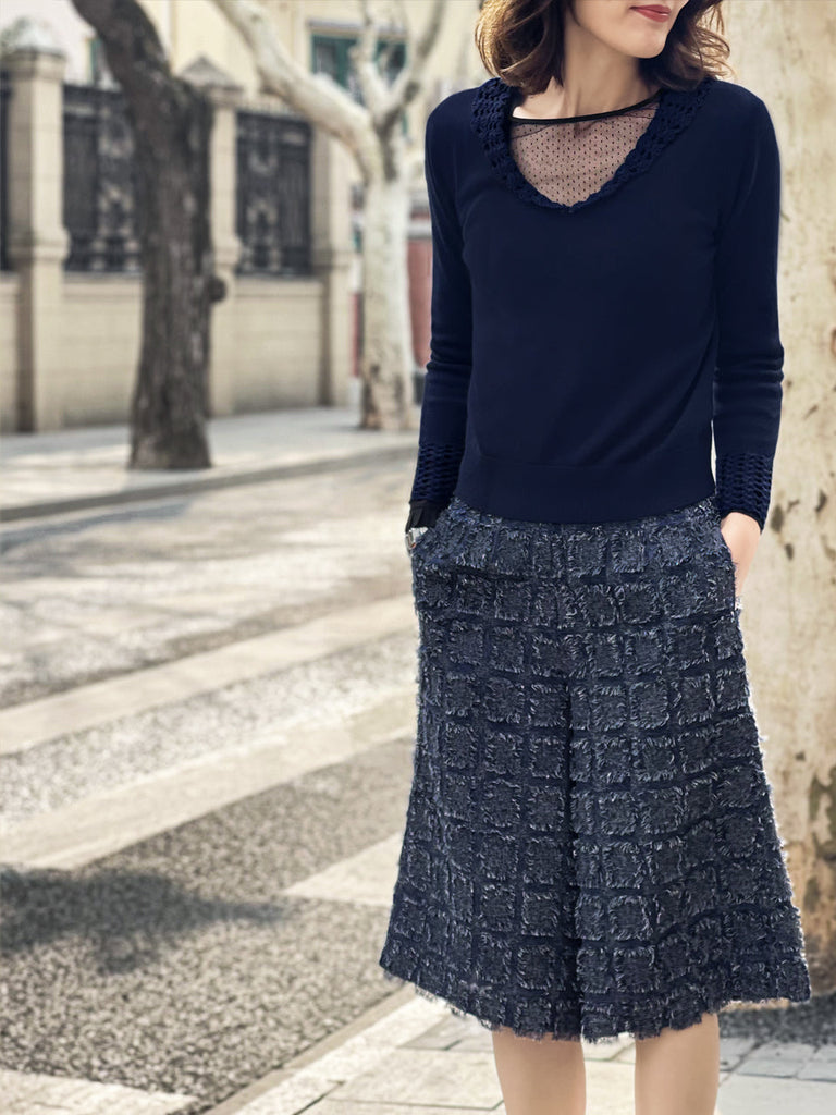 驚喜促銷!鉤編細節羊絨羊毛混紡毛衣