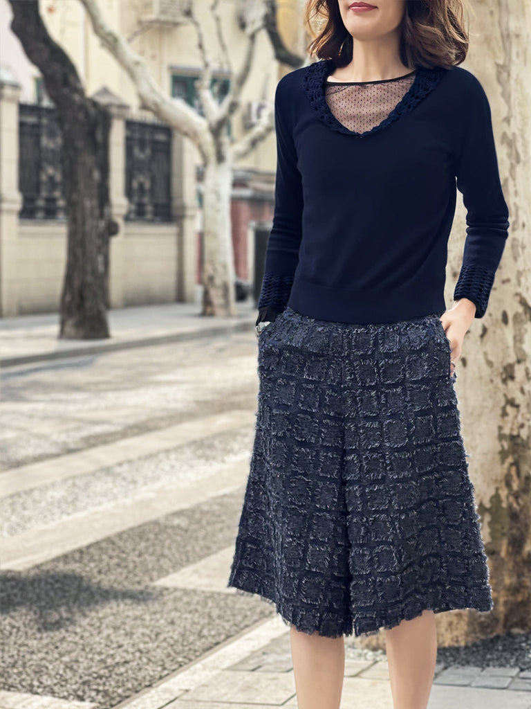 驚喜促銷!鉤編細節羊絨羊毛混紡毛衣