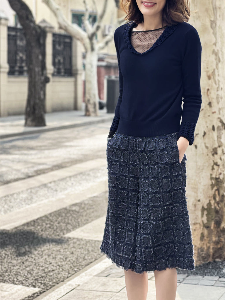 驚喜促銷!鉤編細節羊絨羊毛混紡毛衣