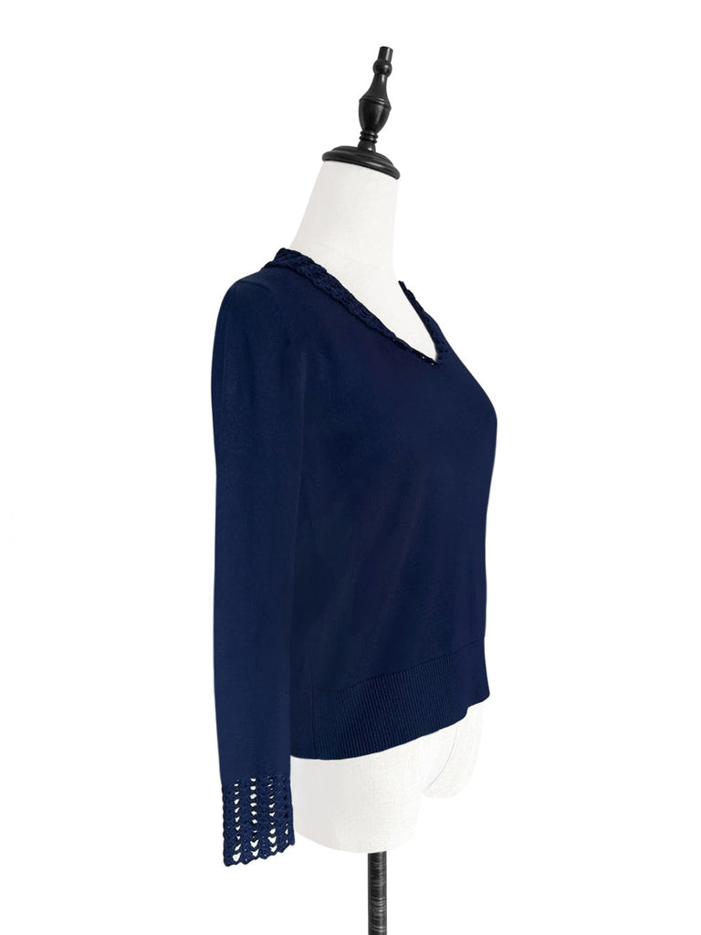 驚喜促銷!鉤編細節羊絨羊毛混紡毛衣