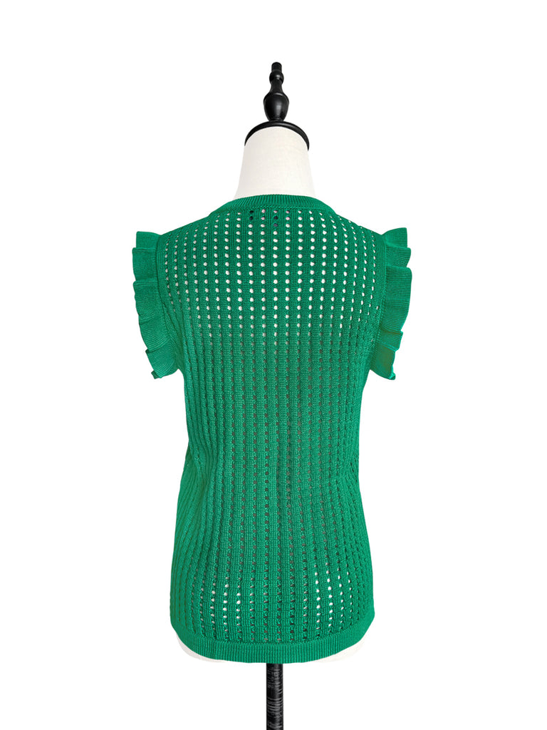 Surprise Sale! Spring Green Crochet Ruffle Knitted Button Front Cotton Vest