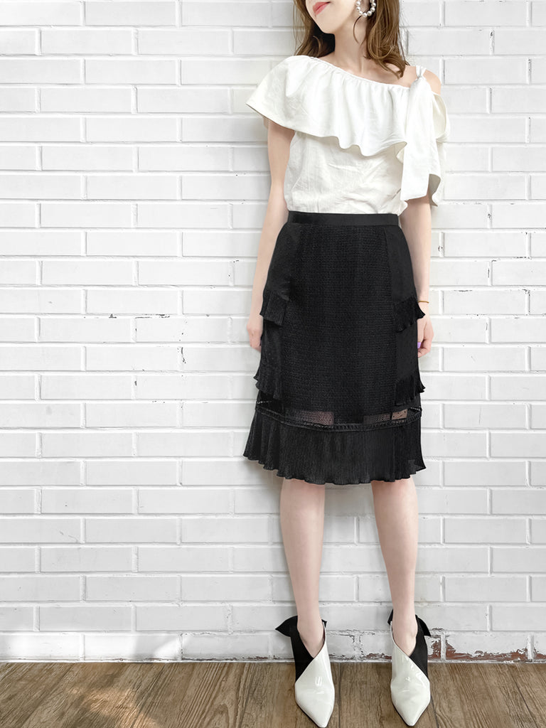 Surprise Sale! Black Sparkle Tiered Ruffle Dotty Trim Lace Skirt