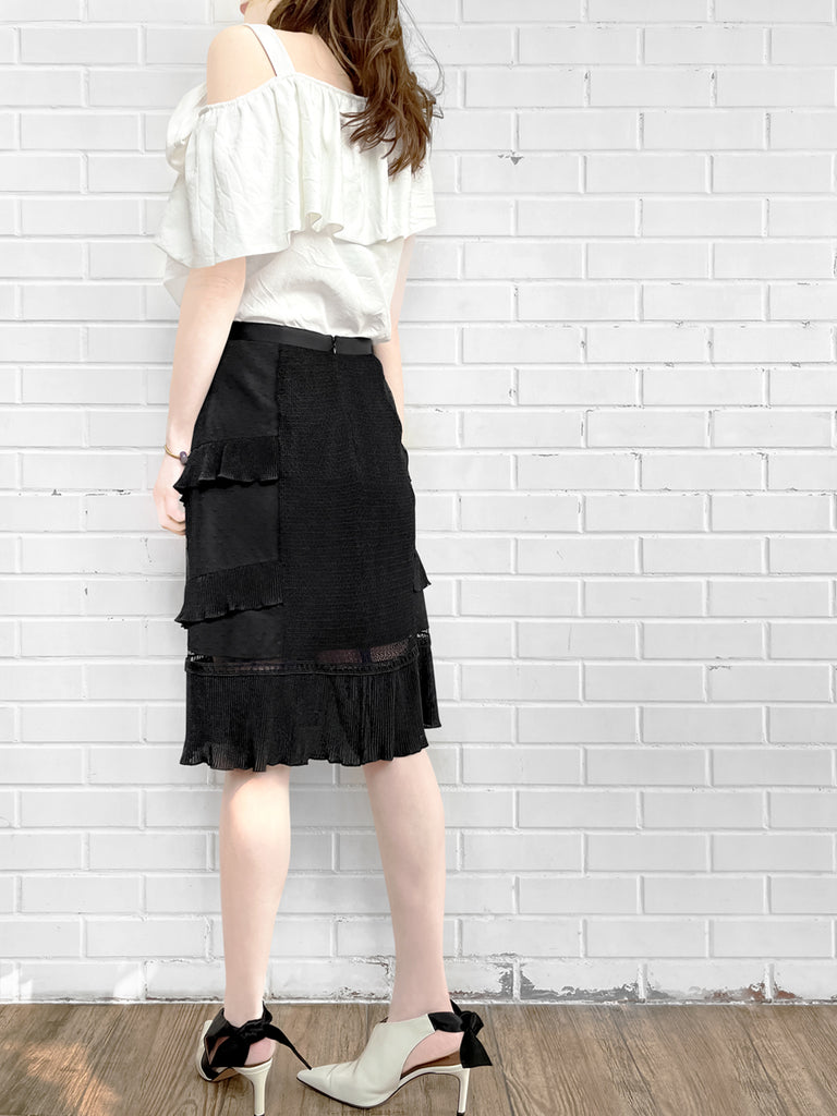 Surprise Sale! Black Sparkle Tiered Ruffle Dotty Trim Lace Skirt