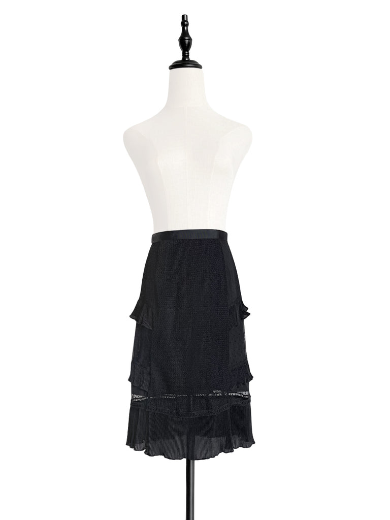 Surprise Sale! Black Sparkle Tiered Ruffle Dotty Trim Lace Skirt